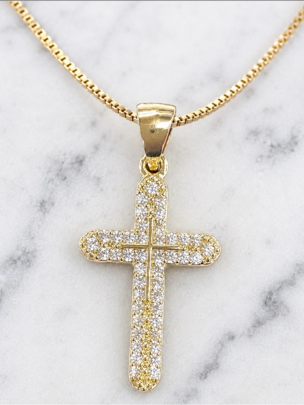 Gold Crystal Cross Pendant Necklace - Women Jewelry